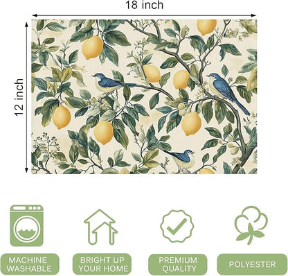 Lemon Placemats Set of 4 Washable Table Mats Summer Yellow Lemonade Stand Heat-Resistant Cotton Linen Place Mats for Dining Table Kitchen Indoor Outdoor Party Holiday Décor