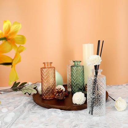 Glass Flower Vase, Aromatherapy Bottle, Small Vase, 6 Sets, Simple, White Transparent, for Birthday, Anniversary, Wedding, Home Decoration