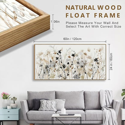 Framed Flower Canvas Wall Art Blossom Canvas Pictures Abstract Grey Cream Brown Landscape Artwork Canvas Prints for Home Living Room Bedroom Kitchen Office Wall Decor Ready to Hang 24"x 48"