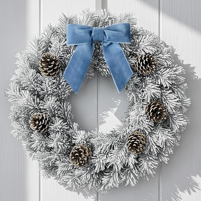 30 Pcs Velvet Ribbon Bows 5" x 4" Pre Tied Christmas Velvet Bows with Twist Tie for Gift Packaging Christmas Tree Wreaths Door Windows Wedding Party Decoration(Dusty Blue)