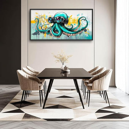 Ocean Octopus Large Wall Art Nautical Pictures Wall Decor Green Canvas Octopus Print Painting Modern Artwork Home Decoration for Living Room Bathroom Bedroom Office Framed 60"x30"