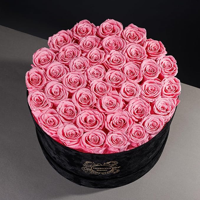 40 Pieces Preserved Roses in Suede Box, Flowers for Mothers Day, Preserved Flowers Gift for Women, Pink