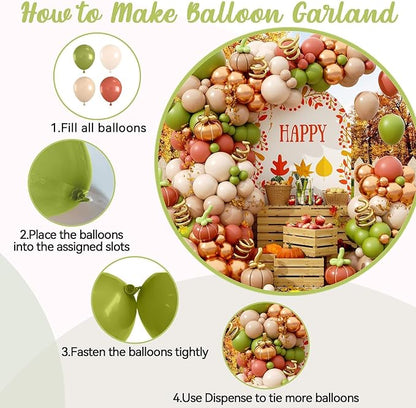 Fall Balloon Garland Arch Kit, Burnt Orange Green Sand Ivory White Metallic Champagne Gold Balloons Garland kit for Thanksgiving Autumn Fall Birthday Baby Shower Party Decorations