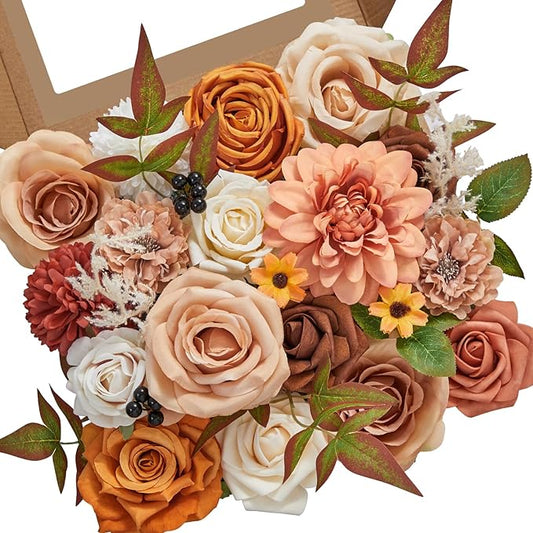 Serwalin Orange Fall Flowers for Decoration, Artificial Flower Centerpieces Decor Autumn Floral Arrangements, Fake Flower Boho Decor DIY Terracotta Flowers