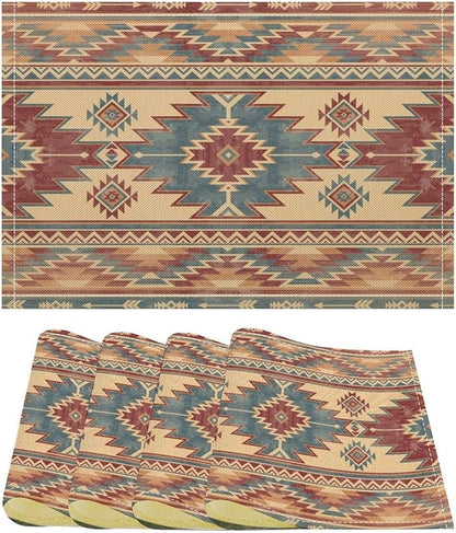 Aztec Placemats Set of 4 Retro Western Native American Tribal Art Printed Dining Table Mats for Restaurant Home Kitchen Holiday Decor 12x18in