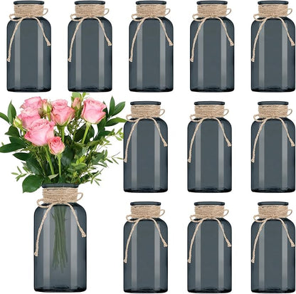 Vintage Glass Flower Vase，12 Pack Farmhouse Black Glass Centerpiece Vases Mason Jars for Halloween Weddings, Parties & Home Decor Bulk (12, Black)