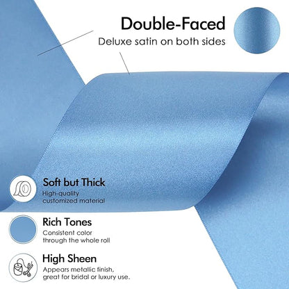 MEEDEE Smoke Blue Satin Ribbon Lux Double Faced Satin Ribbon 3 Inch Dusty Blue Ribbons by 10 Yards Smoke Blue Ribbons for Crafts, Christmas Tree, Flower Bouquet, Weddings, Bow Making
