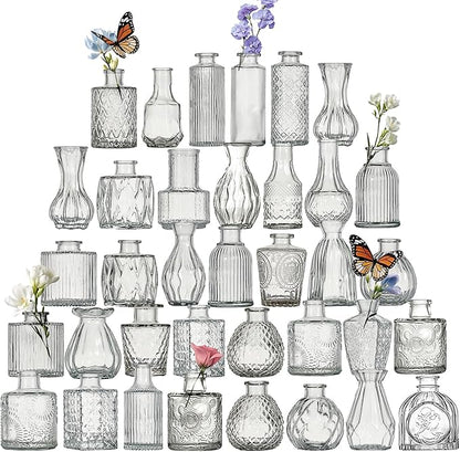 Glass Bud Vase Set of 36 Pcs Small Minimalist Vases for Flowers, Vintage Rustic Home Decor for Table Centerpiece Wedding Party, Modern Clear Aromatherapy Bottle for Living Room Bedroom