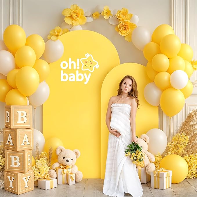 Yellow Arch Backdrop Covers - 6.6FT, 5FT Spandex Fitted Wedding Arch Stand Covers Round Top Chiara Stretchy Arch Backdrop Cover for Wedding Birthday Party Decoration