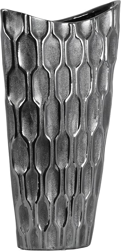 Ceramic Decorative Silver vase, Silver Decor Center Piece for Home Decor Features Honeycomb Design vase for Living Room, Table, Office Decor: 10.50"x4.00"x18.25"H