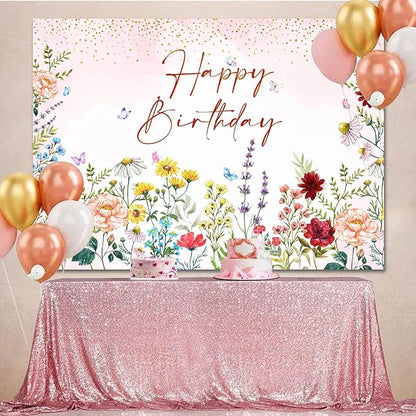 Wildflower Happy Birthday Backdrop Banner Girls Floral Birthday Decorations,Spring Watercolor Wildflower Bday Background Women Girls Wild Flowers Theme 1st Birthday Party Decor Photo Booth Props 5x3ft