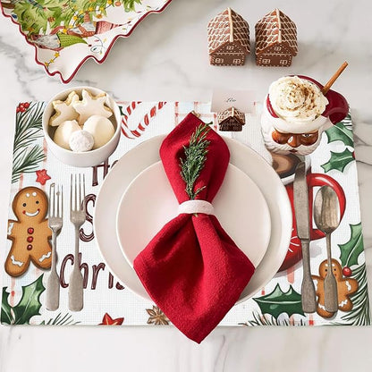 Christmas Placemats Set of 4,Have a Sweet Christmas Placemats Dining Table Mat Set,12x18 Washable Stain Resistant Wipeable Cloth Placemat for Kitchen Buffet Parties