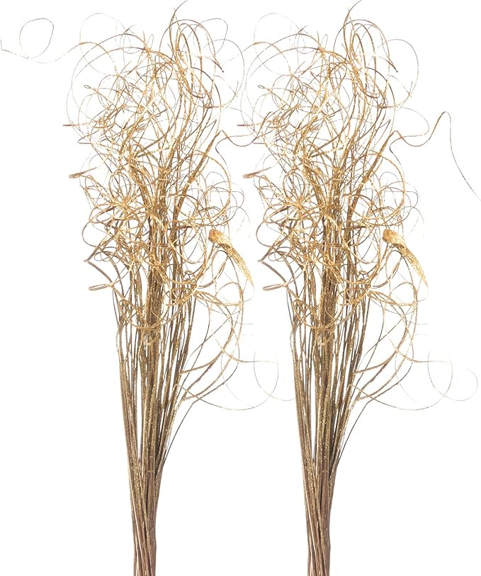 Royal Imports Sparkle Glitter Curly Ting Ting Branches Vase Filler for Wedding, Holiday & Home Decoration, 26”, 75 Stems (Gold)
