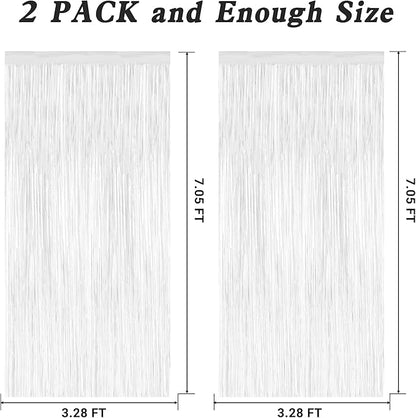 2 Pack Tinsel Backdrop, 3.28 x 7.05 Feet White Party Decorations, Metallic Foil Fringe Curtains Streamer Backdrop, Party Supplies Photo Props for Birthday Anniversaries Wedding