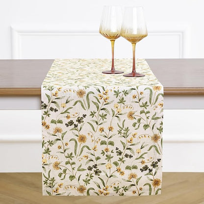 Solino Home 100% Pure Linen Table Runner 72 Inches Long - Multicolor Floral Print Table Runner 14 x 72 Inch - Handcrafted and Machine Washable - Fall Botanical Print