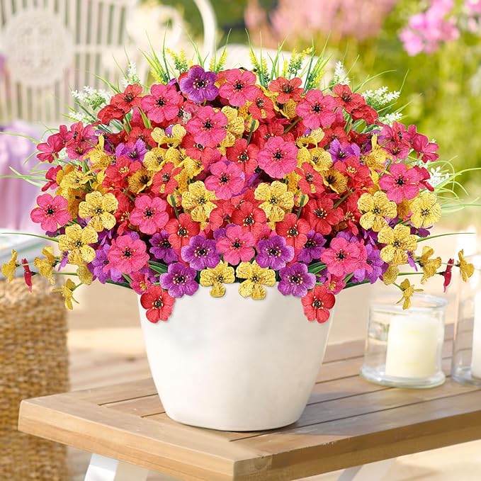 24 Bundles Realistic Fake Flowers for Outdoors, No Fade Faux Silk Flowers & Artificial Plants Lavender, for Garden Patio Porch Decor, Window Box, Hanging Basket, Planter, Grave Decorations