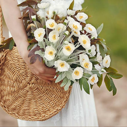 White Poppy Flowers Artificial,8PCS Fake Poppies 22.8" Realistic Silk Flowers with Stems for Wedding Party Table Centerpiece Home Decor(White)