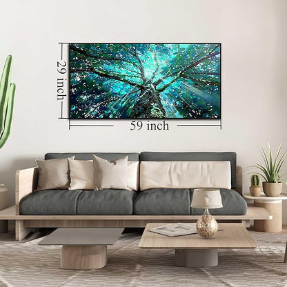 Tree Canvas Wall Art for Office - Green Picture Decor - Black Framed Wall Art Living Room Size 29" x 59"
