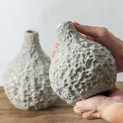 Stone Vases，Ceramic Bud Vase Set of 2,Minimalist Vases for Pampas Grass,Modern Vase for Wabi Sabi Home Decor, Shelf Decoration，Fireplace Decor,Coffee Table Decor