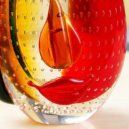 Yao Yuan Murano-Style Art Glass Vase with a Face - 12.6" Tall Mouth-Blown Artistic Sculpture with Vibrant Colors & Accents - Rich Colored Home Décor
