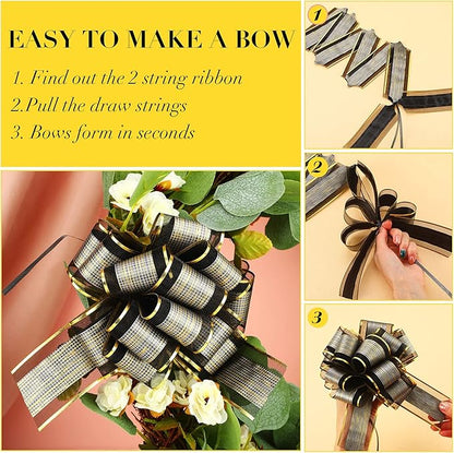 WILLBOND 20 Pieces 6 Inch Pull Bows Gift Wrapping Ribbon Pull Bows for Christmas Wedding Baskets Valentine Multicolor Wrap Accessory for Gift Present Holiday Decor(Black)