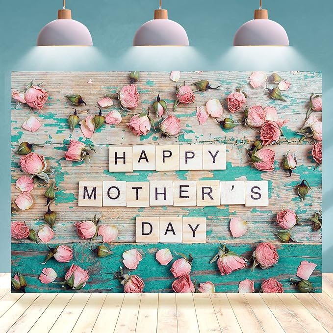 Happy Mother's Day Backdrop Flowers Wooden Pink Floral Photography Background for Mom Festival Party Banner Decorations Supplies Photo Shoot Party Banner Wallpaper Studio Props 7x5ft