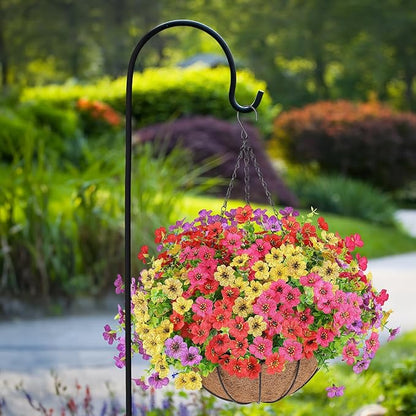 AGIRL Artificial Flowers Hanging Plants in Basket,Artificial Hanging Flowers for Outdoor Indoor Decor,UV Resistant Hanging Baskets with Fake Flowers for Patio Garden Porch Deck Decoration