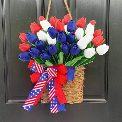 18 Pcs Real Touch Tulips Artificial Flowers, Patriotic Flower for 4th of of July Decoration Cemetery Flowers for Grave Vase Memorial Day Independence Day Decor