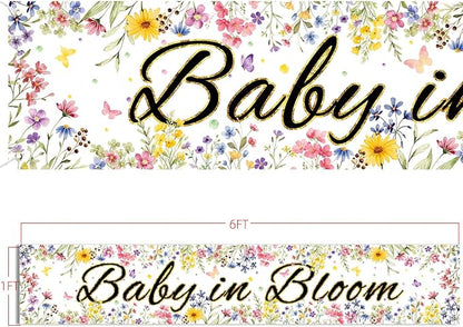 Letjolt Baby in Bloom Baby Shower Banner Wildflower Decorations Floral Theme Girls Party Decor for Nursery Newborn Celebration Backdrop 6Ft
