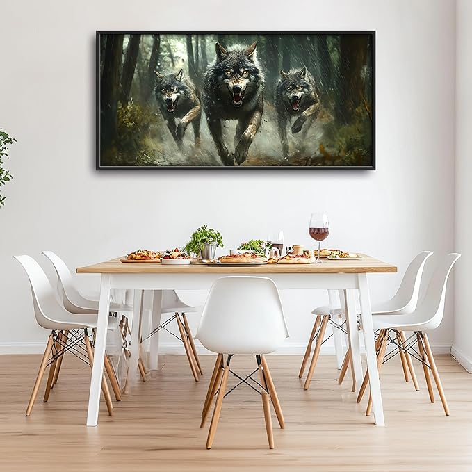 Forests Wolf Large Decor Wall Art Wolves Framed Pictures for Living Room, Animal Oversized Canvas Print Painting Modern Extra Large Framed Artwork for Bedroom Office Home Decor 60"x30"