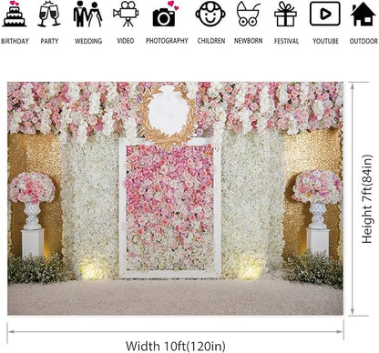 10x7ft Pink Flower Wall Photography Backdrop Proposal Ceremony Wedding Floral Photography Background Women Girl Birthday Party Bridal Shower Decor Banner Photo Booth Props