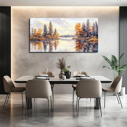 PHAOHUAXM Modern Large Canvas Print Wall Art Abstract Ink Landscape Painting Home Decoration Natural Landscape Artwork Picture Living Room Bedroom Office Wall Decoration Ready To Hang 24x48 Inches