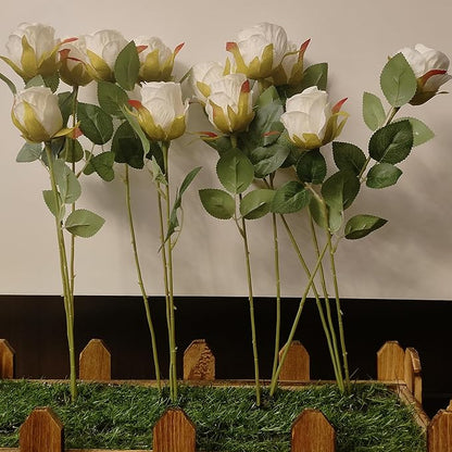 Artificial Roses 10 Pcs - Lifelike Single Stem Fake Roses with Natural Petal Texture,Fade-Resistant Silk Flowers for Wedding Decor,Home Vase Arrangements,Party Centerpieces(10, Creamy White)