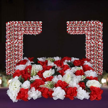 12PCS Flower Wall Panels, 3D Silk Floral Wall Backdrop, Realistic Red Rose Flower Backplanes, Roll Up Fake Flower Background for Valentines Wedding Party Home Decoration