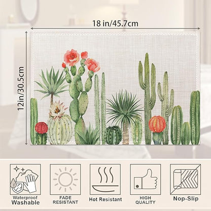 Placemats,Cactus Succulent Greenery Flower Placemats 12x18 Inch Waterproof Non-Slip Washable Table Mats for Kitchen Dining Party Table Decor,Set of 6