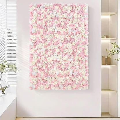 Pink Backdrop Flower Wall Panels: 3D Artificial Silk Floral Wall Panels for Wedding Birthday Decorations 24 Packs 15x15 Inches
