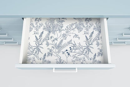 Peel and Stick Wallpaper Blue and White Floral Wall Paper for Bedroom Blue Contact Paper for Cabinets Self-Adhesive Removable Wallpaper for Bathroom Kitchen Wall Decor 118" x 17.3"