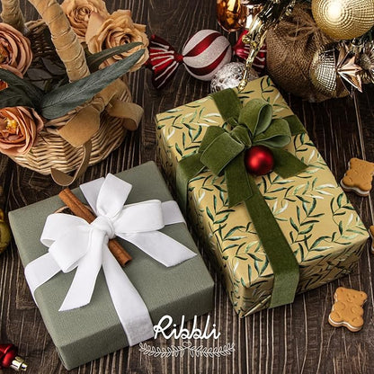 Ribbli Moss Green Velvet Ribbon,Polyester Velvet 1 Inches Continuous10-Yard Spool,Christmas Ribbon for Gift Wrapping,Floral Bouquets, Home Decor