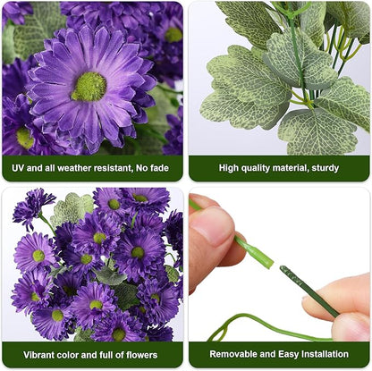 HyeFlora Dahlia Artificial Flowers for Outdoors Winter Decoration, 6 Bundles Fake Daisy Faux Plants Realistic UV Resistant Silk Flowers for Outside Planter Front Door Yard Garden Indoor Home, Mix
