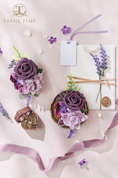 TINGE TIME Artificial Shoulder Corsages Flowers, Set of 2, Mother of The Bride Floral Corsage for Wedding Ceremony Anniversary Formal Dinner Party (Plum)