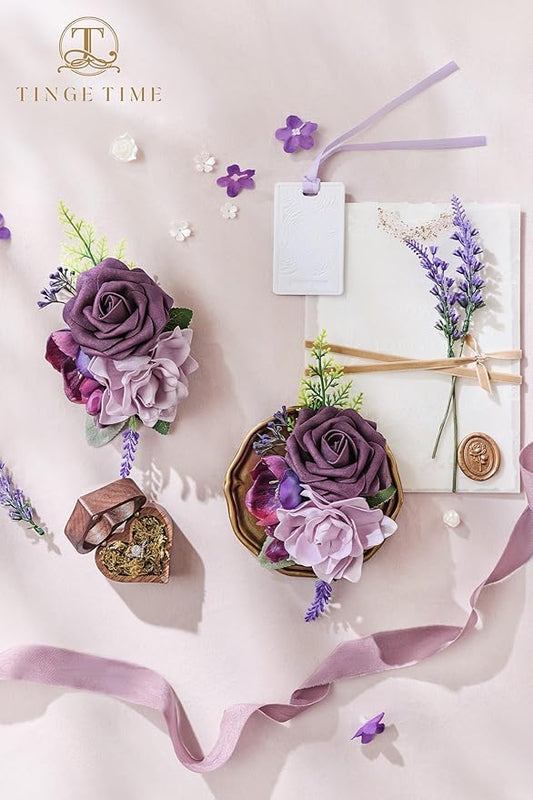 TINGE TIME Artificial Shoulder Corsages Flowers, Set of 2, Mother of The Bride Floral Corsage for Wedding Ceremony Anniversary Formal Dinner Party (Plum)