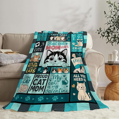 Cat Blanket Cute Cat Throw Blanket Kitten Soft Cozy Fleece Fuzzy Stuffed Plush Flannel Gifts for Girls Women Boys Kids Adults 50"X60"