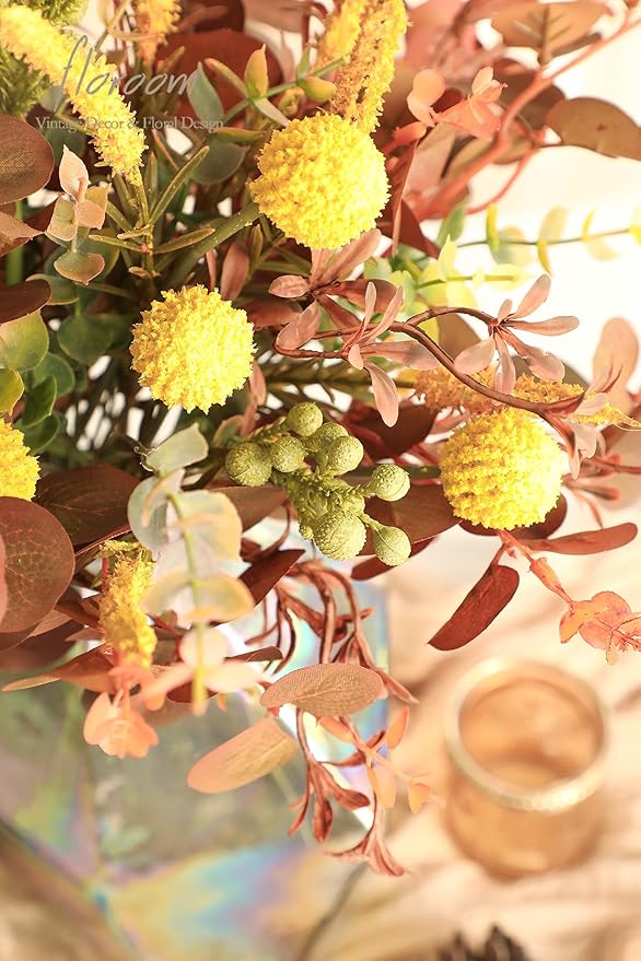 Floroom Artificial Greenery Stems Box Set, 62pcs with 7 Kinds of Faux Greenery Flowers Picks for DIY Bridal Bouquets Wedding Floral Arrangement Table Centerpieces, Terracotta & Amber