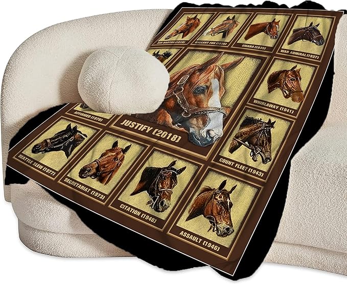 Racing Horses Blanket - Soft Warm Cozy Fleece Throw for Couch, Sofa, Bed - 50"x40" - Gifts for Girls, Boys, Men, Women, Kids, Adults