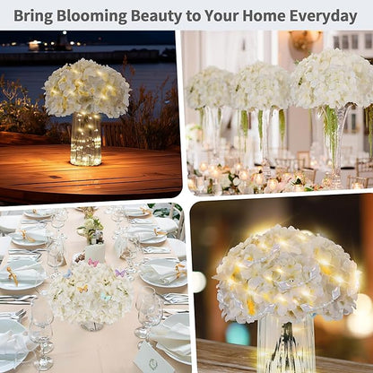 64PCS Artificial Hydrangea Flowers with Stems, Silk Hydrangea Heads with LED Decorative Lights, Crystal Strings & Butterfly Accents for Wedding Centerpieces and Home Decor(64, Champagne)