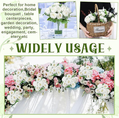 8 Pack White Peonies Artificial Flowers, Fake Silk Hydrangea Bouquet for Bridal Wedding Home Table Decor Reusable Dining Opening Ceremony Birthday Arrangement Faux Floral