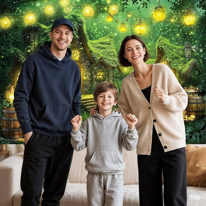 7X5ft St. Patrick's Day Backdrop Magic Enchanted Forest Green House Lucky Irish Shamrock Gold Coins Wonderland Photography Background for Kids Girls Party Decoration Cake Table Photo Booth Props