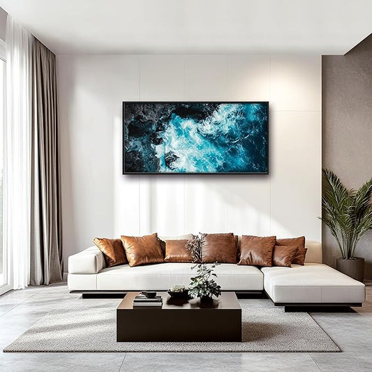 Blue Ocean Large Wall Art Framed Wall Decor for Living Room Ocean Reef Pictures Oversized Canvas Print Painting Modern Extra Large Artwork for Bedroom Office Home Decor 60"x30"