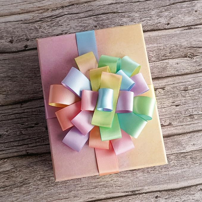 MEEDEE Pastel Ribbon Pastel Rainbow Ribbon 1 inch Rainbow Craft Ribbons Gift Satin Ribbons for Gift Wrapping Wedding Pride Party Birthday Party Decoration Making Hair Bows - 25 Yards
