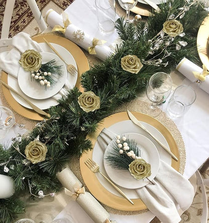 Gold Glitter Roses 30PCS 3.15" Artificial Roses with Stems for DIY Wreath Wedding Christmas Home Party Decor